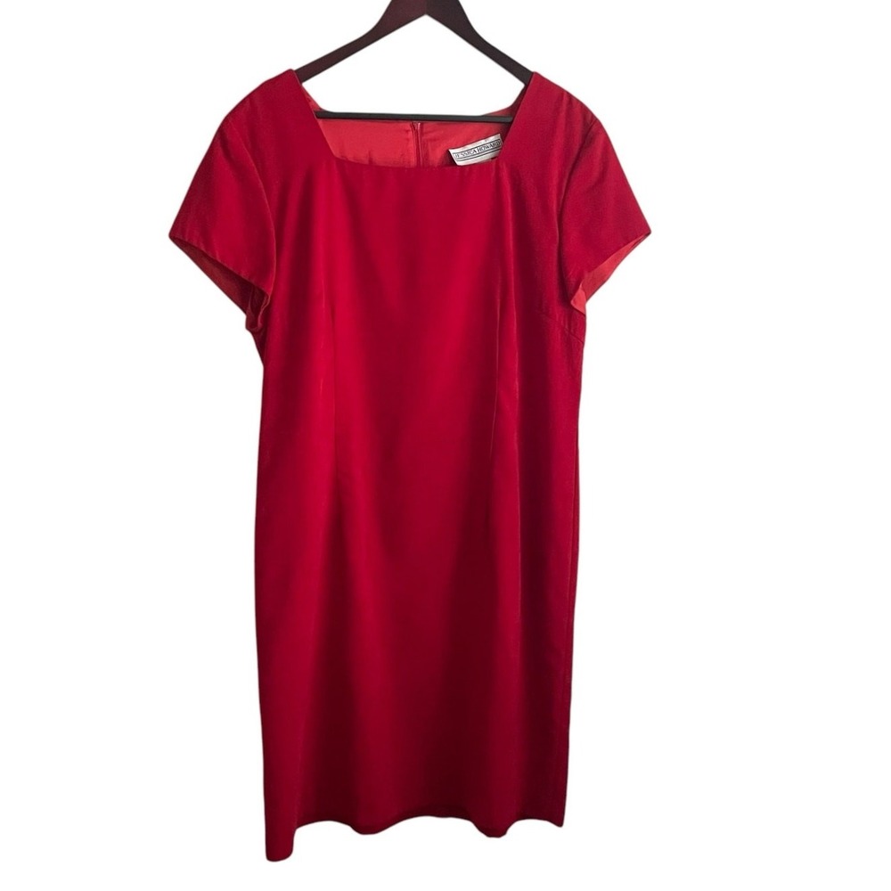 VTG Jessica Howard Women Velvet Dress 14 Red Square Neck Classic Holiday Glam